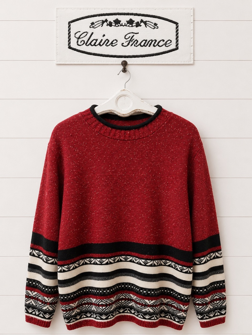 CLAIRE FRANCE Vintage Burgundy Pattern Knit Sweater – Size 2X